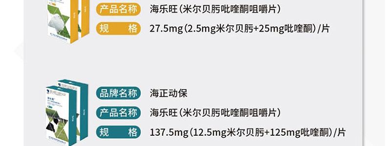 海乐旺狗狗专用米尔贝肟吡喹酮咀嚼片275mg10片盒